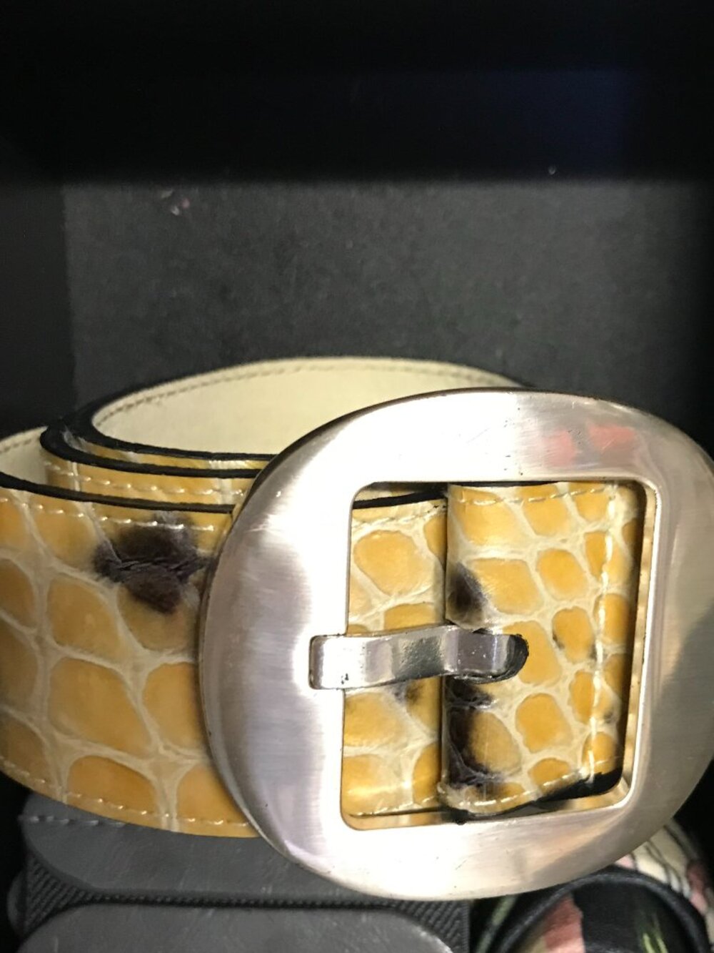 Yellow Crocodile Leather Belt